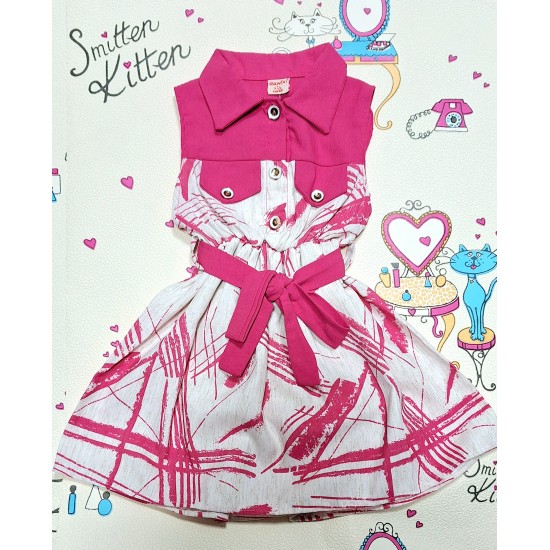 Лятна детска рокля в цикламено и бяло с коланче ,,ЗУЗИ