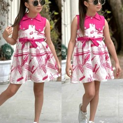 Лятна детска рокля в цикламено и бяло с коланче ЗУЗИ Лятна детска рокля в цикламено и бяло с коланче ЗУЗИ