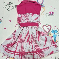 Лятна детска рокля в цикламено и бяло с коланче  ЗУЗИ