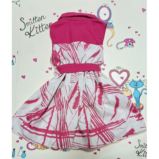 Лятна детска рокля в цикламено и бяло с коланче ,,ЗУЗИ