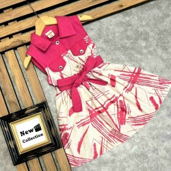 Лятна детска рокля в цикламено и бяло с коланче  ЗУЗИ