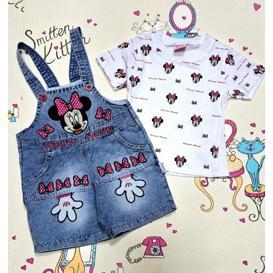 Летен дънков гащеризон с блуза ,,Мини Маус