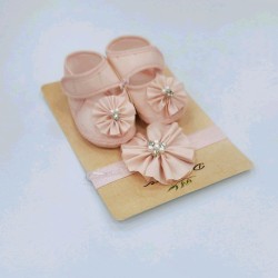 Комплект от обувки и лента за коса в прасковено розово