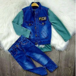 Детски дънков комплект с елек,дънки и блуза Детски дънков комплект с елек,дънки и блуза