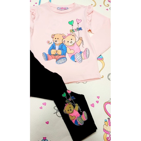 Детски комплект с розова блуза и клин ,,Мечета с балони Детски комплект с розова блуза и клин ,,Мечета с балони