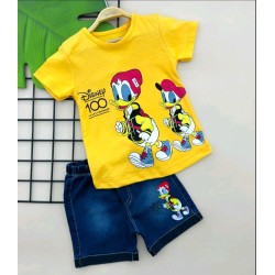 Детски летен комплект с жълта блузка и дънкови панталонки с патето Доналд