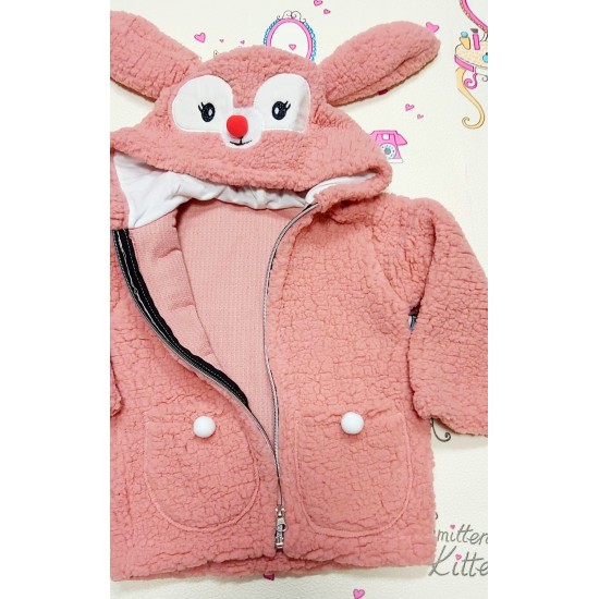Преходно пухкаво яке в розово с качулка и уши ,,Зайче Преходно пухкаво яке в розово с качулка и уши ,,Зайче