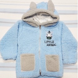 Преходно пухкаво детско яке в светло синьо с уши Преходно пухкаво детско яке в светло синьо с уши
