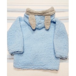 Преходно пухкаво детско яке в светло синьо с уши Преходно пухкаво детско яке в светло синьо с уши