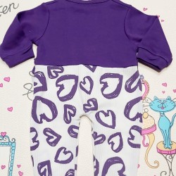 Бебешки гащеризон в лилаво и бяло с лента за коса