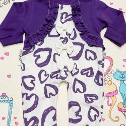 Бебешки гащеризон в лилаво и бяло с лента за коса