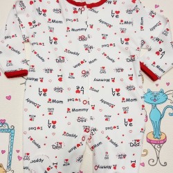 Бебешки гащеризон в бяло и червено -Аз обичам мама и татко