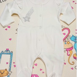 Бебешки гащеризон в бяло със сребриста звездичка