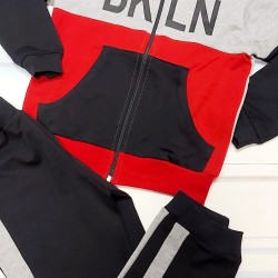 Детски анцуг в сиво и червено 116см-128см