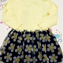 Детска рокля в жълто и тюл с мече и маргаритки