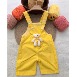 Детски летен гащеризон в жълто с играчка мече