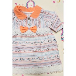 Бебешка рокля в бяло и оранжево  FLOWERS