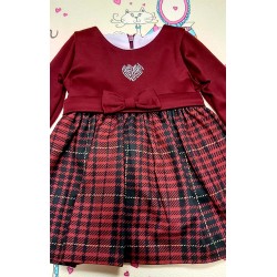 Бебешка елегантна рокля в бордо  и каре  Сърчице