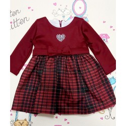 Бебешка елегантна рокля в бордо  и каре  Сърчице