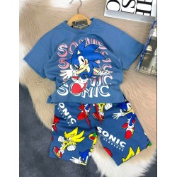 Детски летен комплект в синьо с таралежа Соник Детски летен комплект в синьо с таралежа Соник