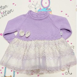 Плетена бебешка рокля в лилаво с дантела Плетена бебешка рокля в лилаво с дантела
