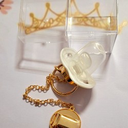 Луксозен биберон залъгалка в розово с клипс и верижка  Стъпчици