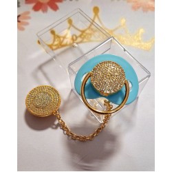 Луксозен биберон залъгалка в синьо и златно  LOVE