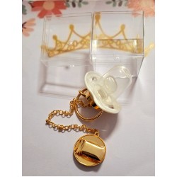 Луксозен биберон залъгалка в синьо и златно  LOVE