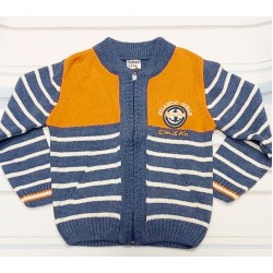 Жилетка за момче в синьо и бяло райе с цип