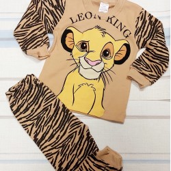 Детска памучна пижама в бежово с лъвче Детска памучна пижама в бежово с лъвче