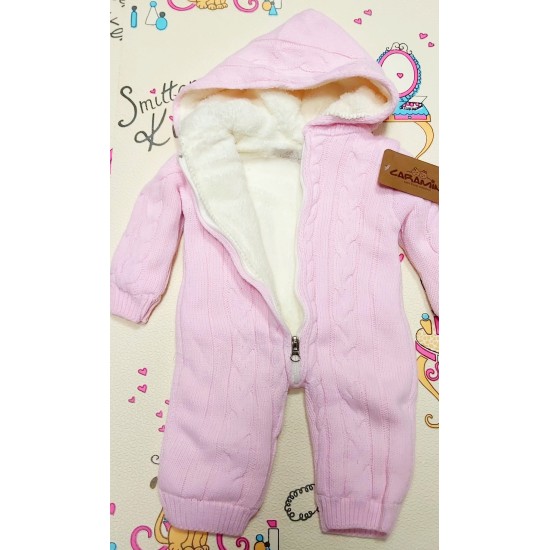 Пухкав бебешки гащеризон с качулка от розово плетиво