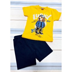 Детски летен комплект в жълто с куче