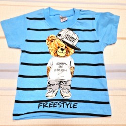 Детски летен комплект в синьо с мече  FREESTYLE"