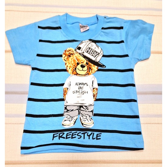 Детски летен комплект в синьо с мече Детски летен комплект в синьо с мече