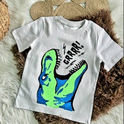 Детска сива тениска с динозавър с обръщащи пайети Детска сива тениска с динозавър с обръщащи пайети