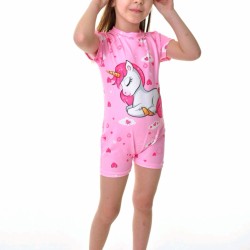 Детски цял бански с ръкави в розово Еднорог Детски цял бански с ръкави в розово Еднорог