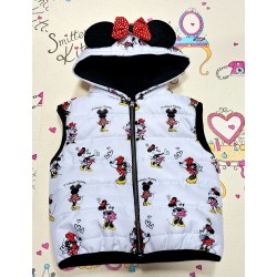 Детски шушляков елек с Мини Маус с качулка в бяло