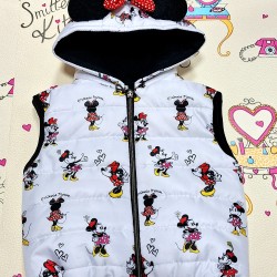 Детски шушляков елек с Мини Маус с качулка в бяло