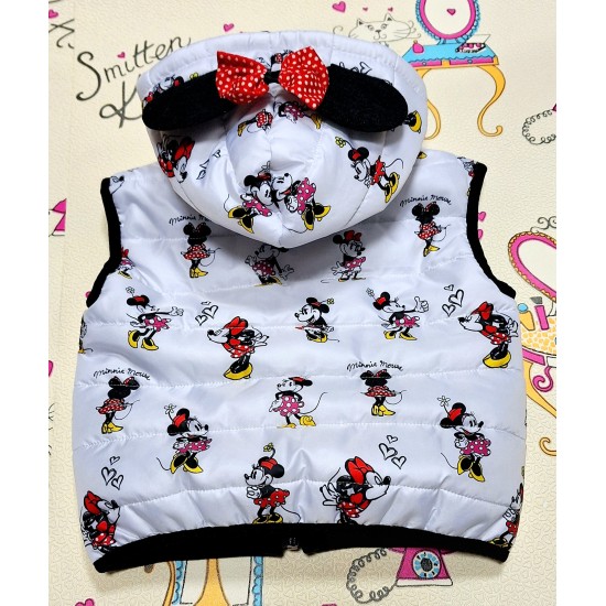Детски шушляков елек с Мини Маус с качулка в бяло