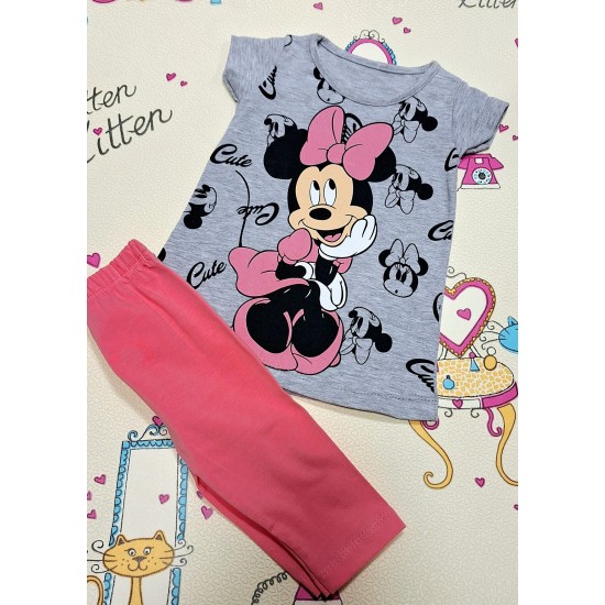 Детски летен комплект с Мини Маус в сиво и розово Детски летен комплект с Мини Маус в сиво и розово