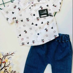 Детски комплект с риза и дънкови панталонки Мики Детски комплект с риза и дънкови панталонки Мики
