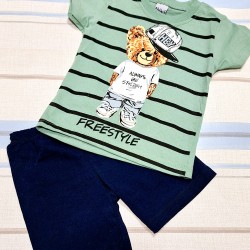 Детски летен комплект в зелено с мече ,,Freestyle