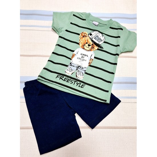 Детски летен комплект в зелено с мече ,,Freestyle Детски летен комплект в зелено с мече ,,Freestyle