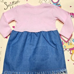 Детска рокля в розово и син деним  Зайче