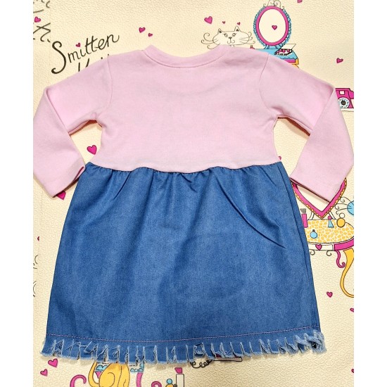 Детска рокля в розово и син деним  Зайче