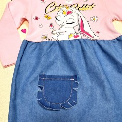 Детска рокля в розово и син деним  Зайче