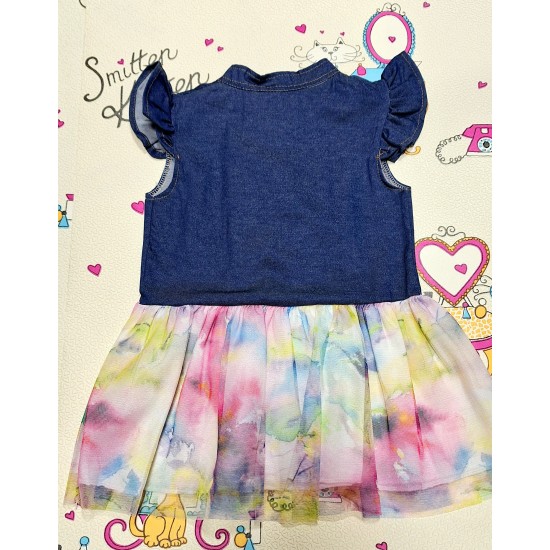 Детска рокля с дънков плат и цветен тюл