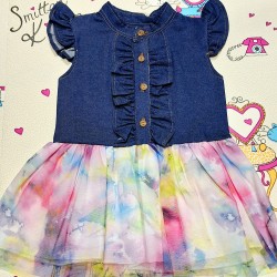 Детска рокля с дънков плат и цветен тюл