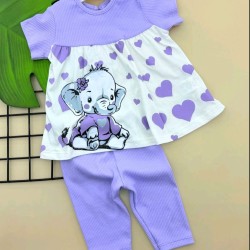 Бебешки летен комплект с клинче в лилаво и бяло Слонче Бебешки летен комплект с клинче в лилаво и бяло Слонче