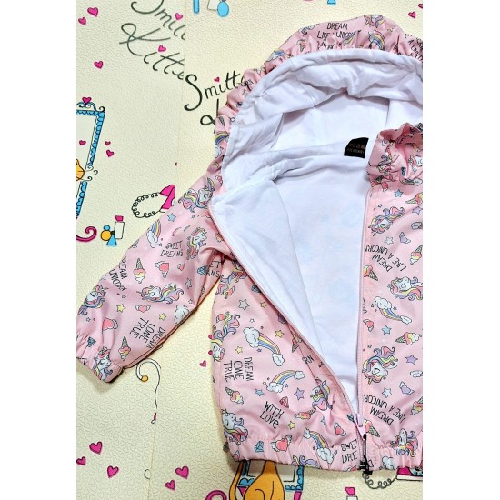 Детско яке ветровка в розово с Еднорози Детско яке ветровка в розово с Еднорози